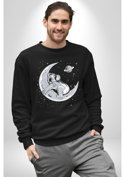 Kuala Sancar Uyuyor Ay Mars Kadın Erkek Siyah Sweatshirt
