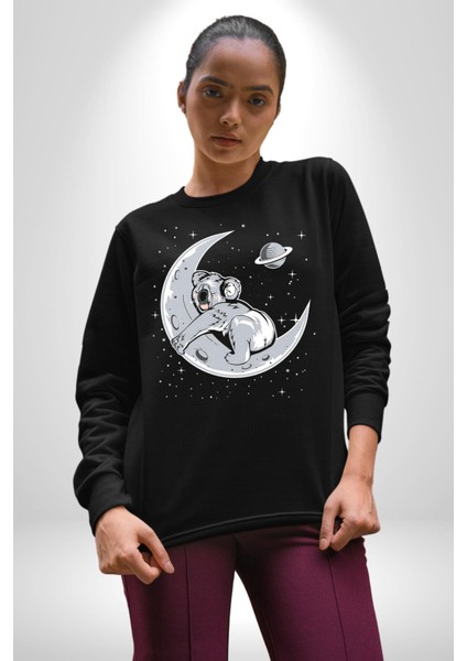 Kuala Sancar Uyuyor Ay Mars Kadın Erkek Siyah Sweatshirt