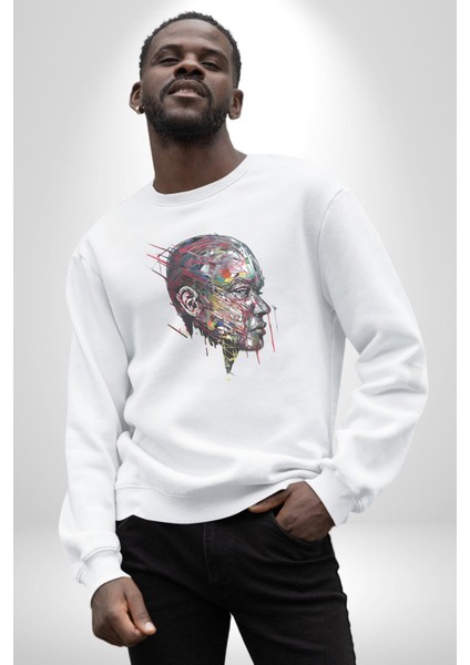 Çiçekli Goril Doğa Kadın Erkek Beyaz Baskılı Sweatshirt