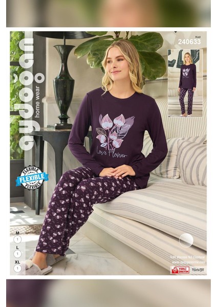 Kadın Mürdüm Viskon Uzun Kollu Pijama Takımı 240633