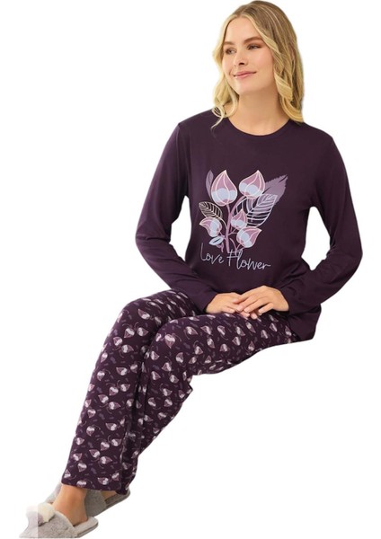 Kadın Mürdüm Viskon Uzun Kollu Pijama Takımı 240633