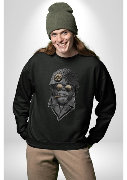 Asker Goril Komutan Kadın Erkek Siyah Baskılı Sweatshirt fiyatları