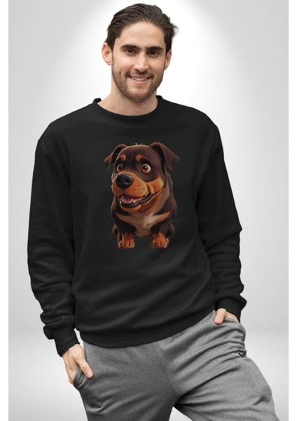 Sevimli Çoban Köpeği Kadın Erkek Siyah Baskılı Sweatshirt