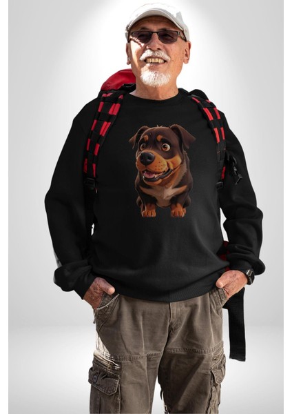 Sevimli Çoban Köpeği Kadın Erkek Siyah Baskılı Sweatshirt fiyatları