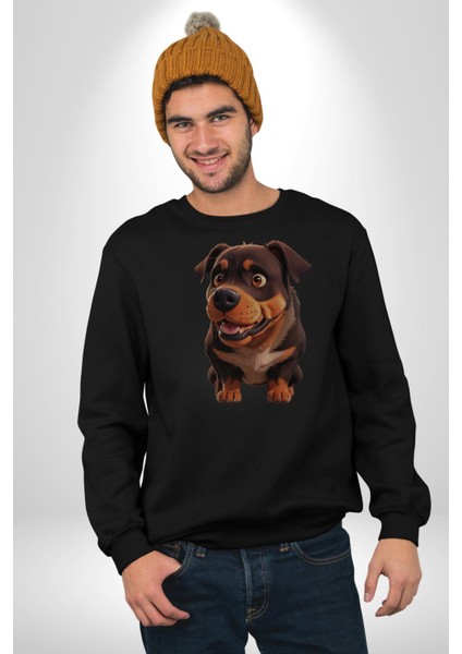 Sevimli Çoban Köpeği Kadın Erkek Siyah Baskılı Sweatshirt fırsatları