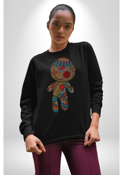 Voofoo Bebeği Doll Doldurulmuş Bebek Kadın Erkek Siyah Baskılı Sweatshirt