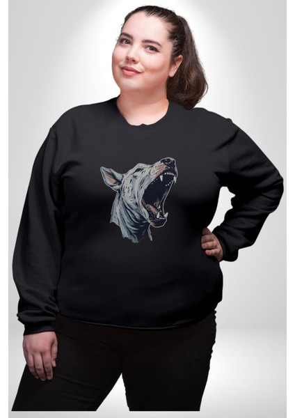 Bull Terier Köpek Havlama Kadın Erkek Siyah Baskılı Sweatshirt