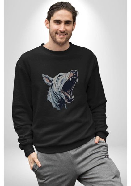 Bull Terier Köpek Havlama Kadın Erkek Siyah Baskılı Sweatshirt