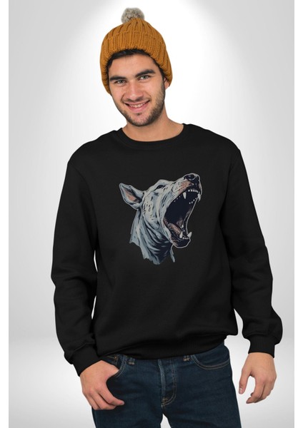 Bull Terier Köpek Havlama Kadın Erkek Siyah Baskılı Sweatshirt