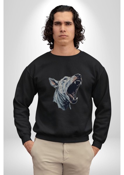 Bull Terier Köpek Havlama Kadın Erkek Siyah Baskılı Sweatshirt