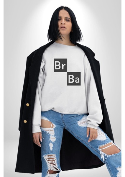 Br Ba Kimya Breaking Bad Kadın Erkek Beyaz Baskılı Sweatshirt