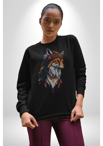 Kızılderili Tilki Kadın Erkek Siyah Baskılı Sweatshirt fiyatları