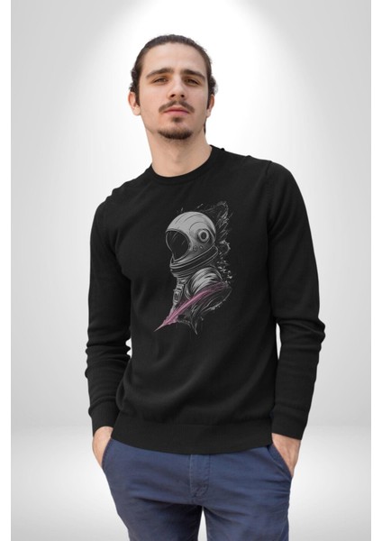 Astronot Kafası Kadın Erkek Siyah Baskılı Sweatshirt fırsatları