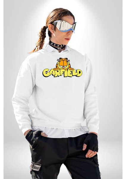 Garfield Kadın Erkek Beyaz Sweatshirt