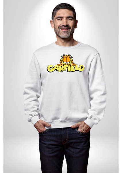 Garfield Kadın Erkek Beyaz Sweatshirt