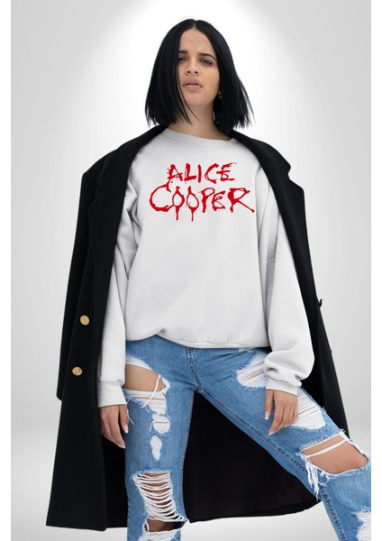 Alice Cooper Rock Solist Metalin Babası From The Inside Içeriden 1978 Kadın Erkek Beyaz Sweatshirt
