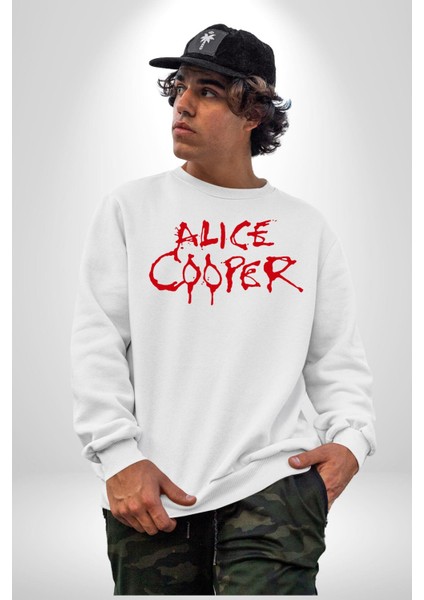 Alice Cooper Rock Solist Metalin Babası From The Inside Içeriden 1978 Kadın Erkek Beyaz Sweatshirt modelleri