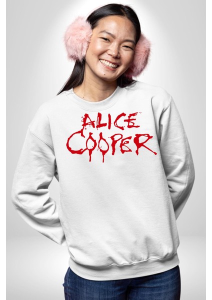 Alice Cooper Rock Solist Metalin Babası From The Inside Içeriden 1978 Kadın Erkek Beyaz Sweatshirt indirimleri