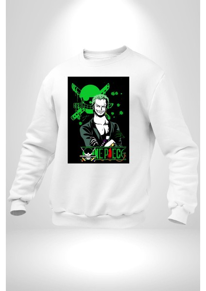 Roonoa Zoro Luffy One Piece Anime Kadın Erkek Beyaz Sweatshirt