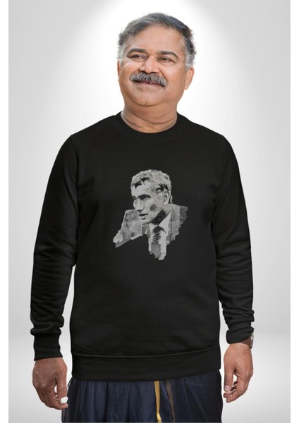 Yılmaz Güney Karakalem Yeşilçam Kadın Erkek Siyah Baskılı Sweatshirt