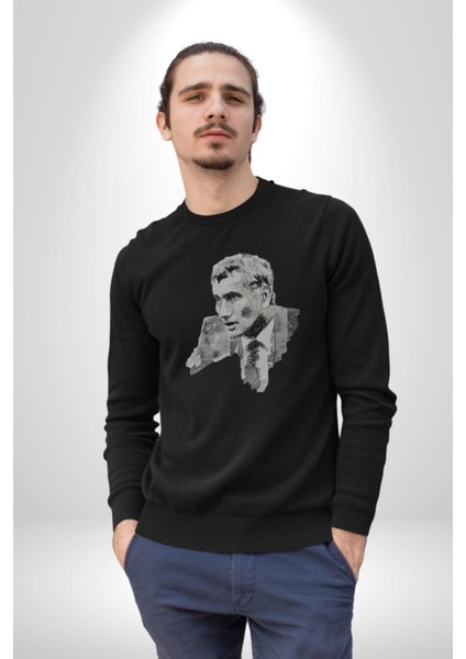 Yılmaz Güney Karakalem Yeşilçam Kadın Erkek Siyah Baskılı Sweatshirt