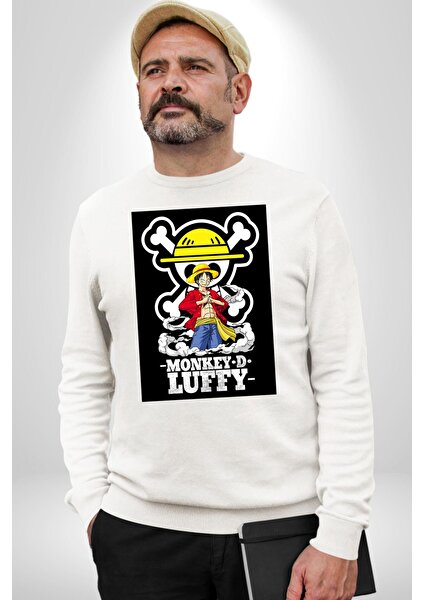 Monkey D. Luffy Japon Anime Kadın Erkek Beyaz Sweatshirt