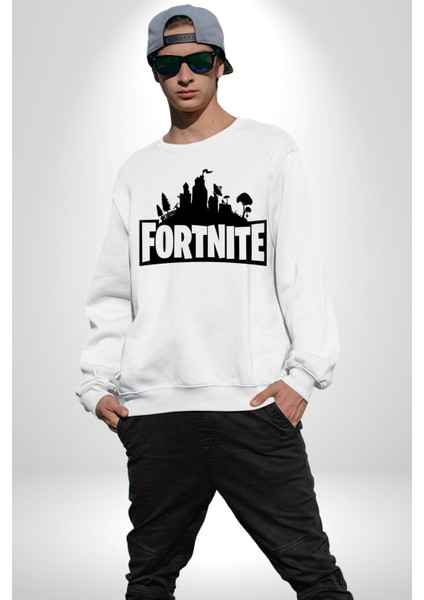 Fortnite Kadın Erkek Beyaz Sweatshirt