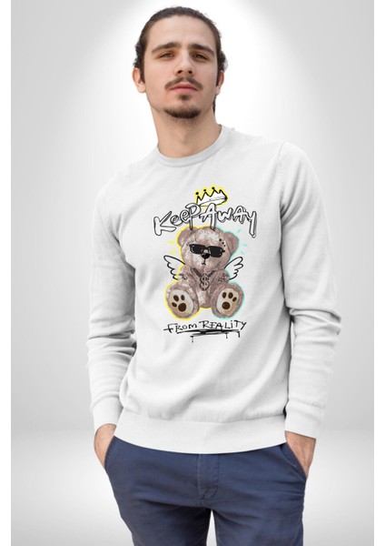 Gerçeklikten Uzak Tutun Kadın Erkek Beyaz Sweatshirt