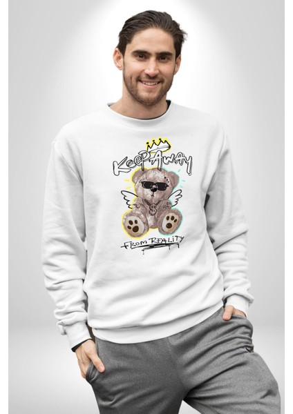 Gerçeklikten Uzak Tutun Kadın Erkek Beyaz Sweatshirt