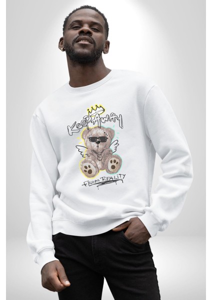 Gerçeklikten Uzak Tutun Kadın Erkek Beyaz Sweatshirt