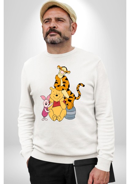 Winnie The Pooh Piglet Tiger Kadın Erkek Beyaz Sweatshirt