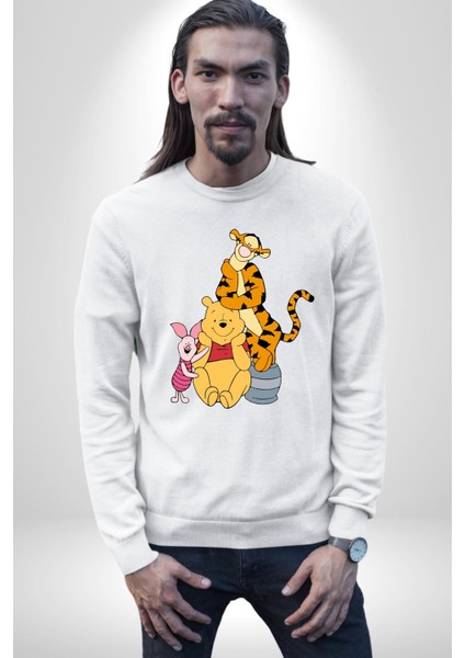 Winnie The Pooh Piglet Tiger Kadın Erkek Beyaz Sweatshirt