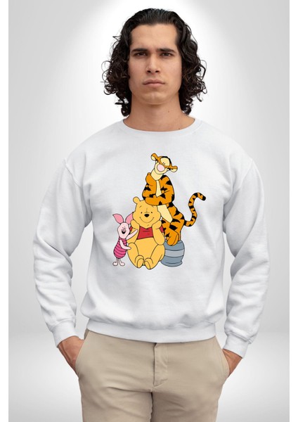 Winnie The Pooh Piglet Tiger Kadın Erkek Beyaz Sweatshirt