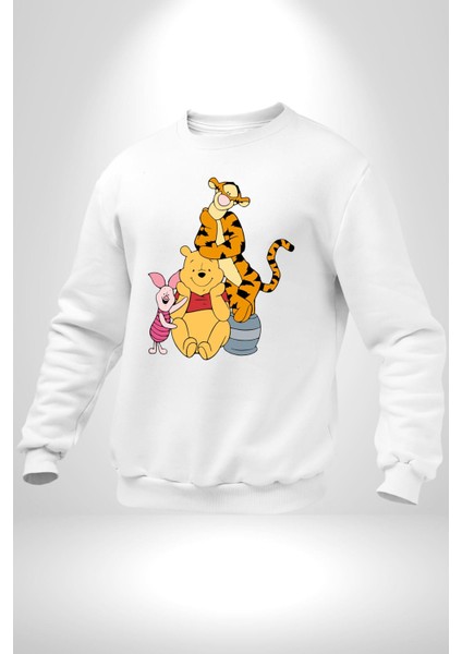 Winnie The Pooh Piglet Tiger Kadın Erkek Beyaz Sweatshirt