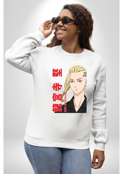 Ken Ryugujı Anime Tokyo Intikamcıları Kadın Erkek Beyaz Sweatshirt