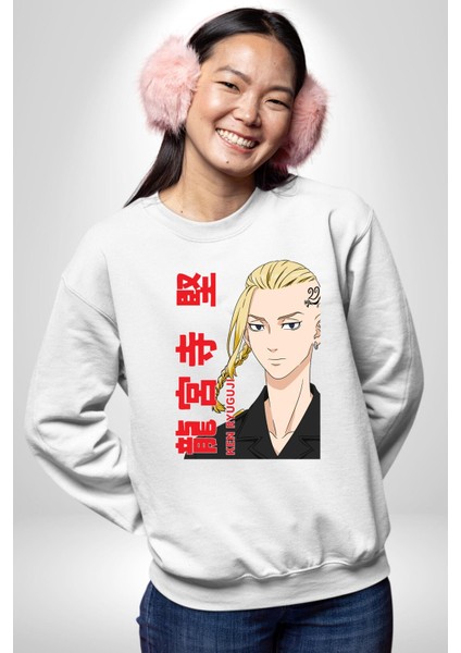 Ken Ryugujı Anime Tokyo Intikamcıları Kadın Erkek Beyaz Sweatshirt