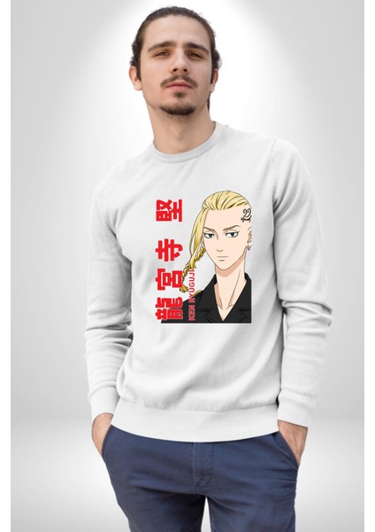 Ken Ryugujı Anime Tokyo Intikamcıları Kadın Erkek Beyaz Sweatshirt