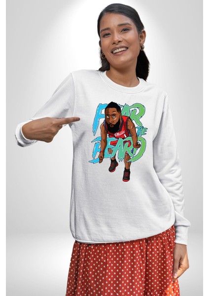 Sakaldan Korkmak Yazılı Basketbol James Harden Star Kadın Erkek Beyaz Sweatshirt fiyatları