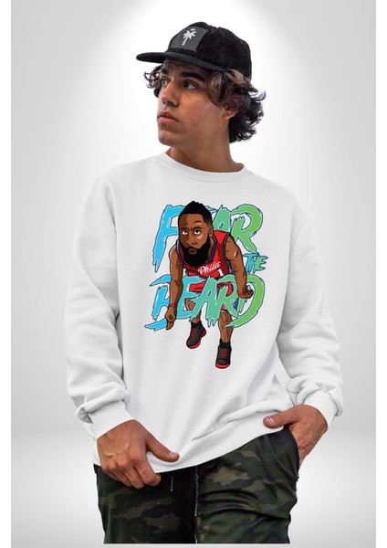 Sakaldan Korkmak Yazılı Basketbol James Harden Star Kadın Erkek Beyaz Sweatshirt indirimleri