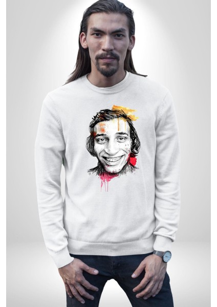 Kemal Sunal Karakalem Kadın Erkek Beyaz Sweatshirt