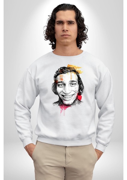 Kemal Sunal Karakalem Kadın Erkek Beyaz Sweatshirt