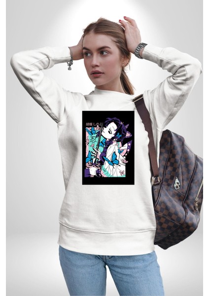 Shinobu Kocho Demon Slayer Kadın Erkek Beyaz Sweatshirt modelleri