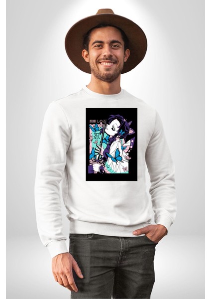 Shinobu Kocho Demon Slayer Kadın Erkek Beyaz Sweatshirt indirimleri