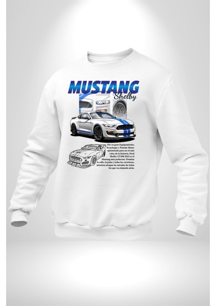 Mustang Shelby Kadın Erkek Beyaz Sweatshirt