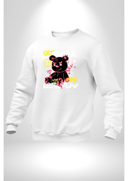 Dışarı Çık ve Oynayalım Teddy Kadın Erkek Beyaz Sweatshirt modelleri