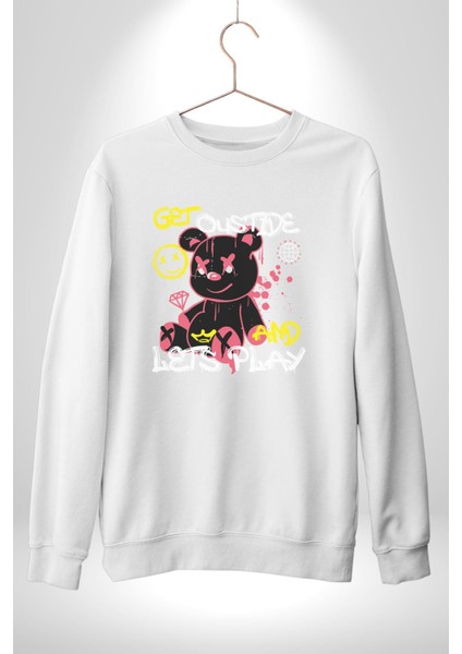 Dışarı Çık ve Oynayalım Teddy Kadın Erkek Beyaz Sweatshirt indirimleri
