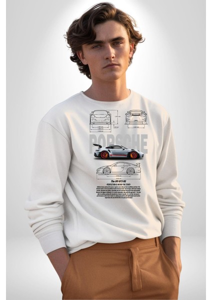 Porche 911GT3 Rs Yarış Araba Kadın Erkek Beyaz Sweatshirt