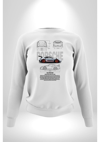 Porche 911GT3 Rs Yarış Araba Kadın Erkek Beyaz Sweatshirt