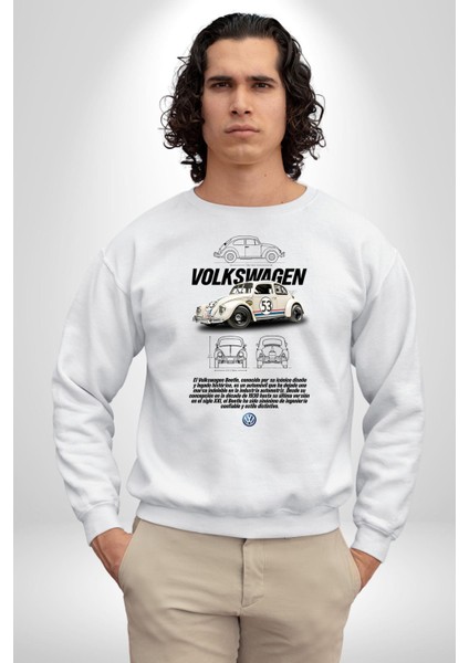 Volkswagen Kaplumbağa 1963 Beetle Araba Herbie Kadın Erkek Beyaz Sweatshirt