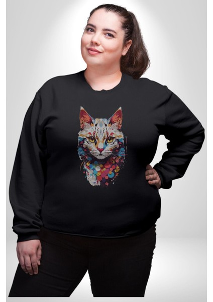 Renki Kedi Sarı Gözlü Tekir Kadın Erkek Siyah Baskılı Sweatshirt fırsatları